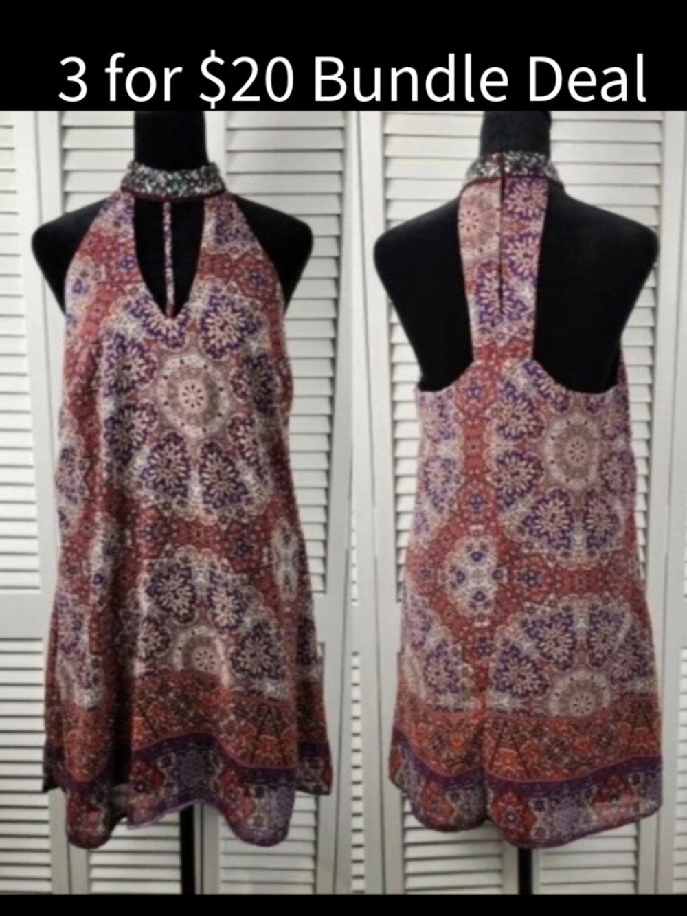 Xtraordinary Dress size Small Floral Purple Red Beaded Sleeveless Racer Back NWt
